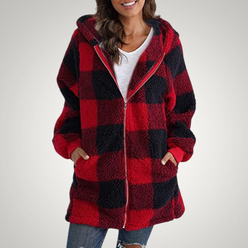 Heidi | Women's Long Checkered Hooded Jacket