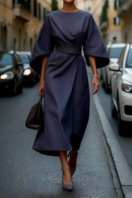 Adria | Women's Elegant Wide Sleeve Belted Midi Dress