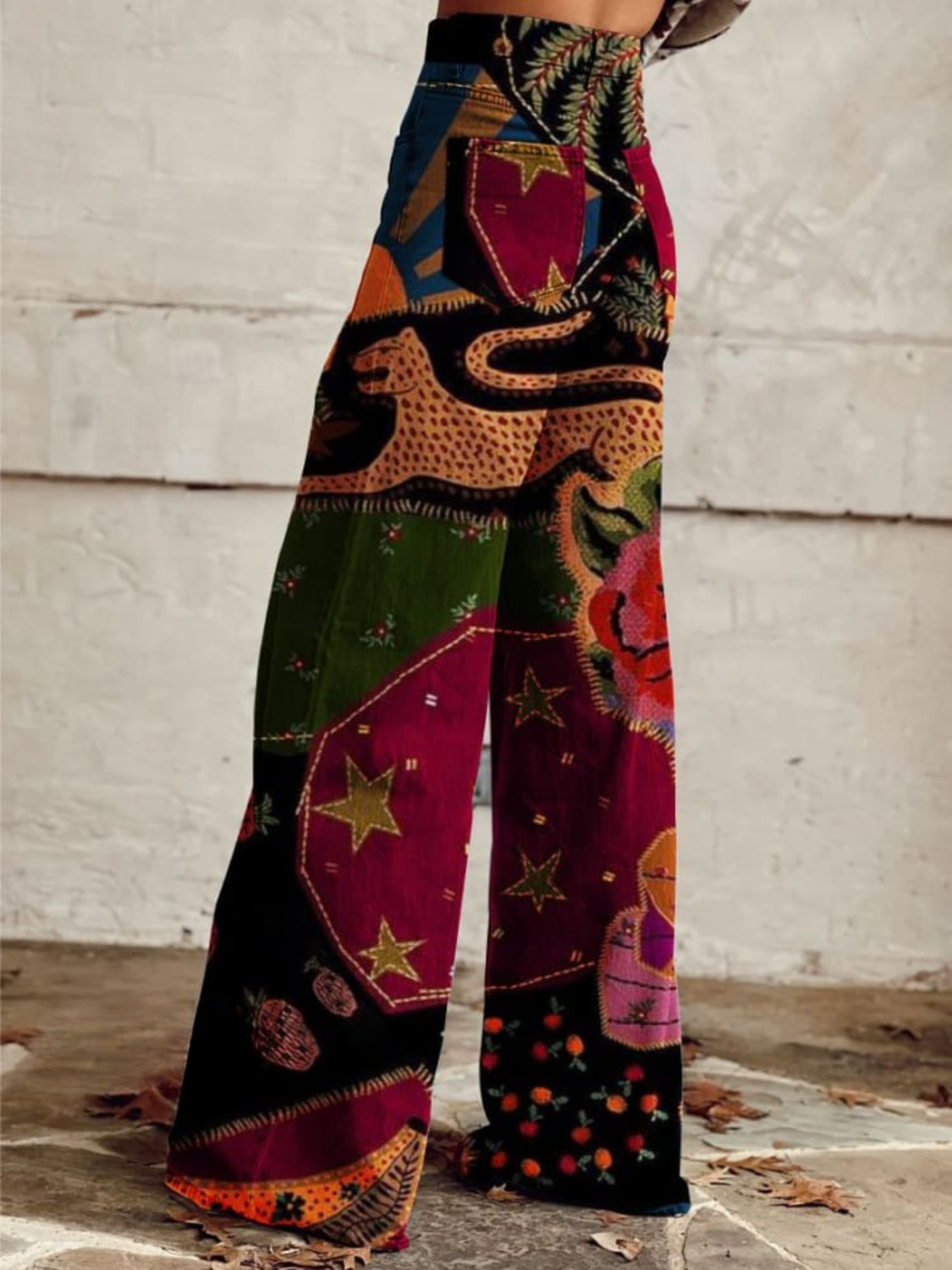 Daisy | Women's High Waist Baggy Bohemian Printed Jeans