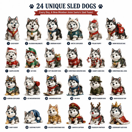 Dog Advent Calendar with 24 Collectible Sled Dog Figurines