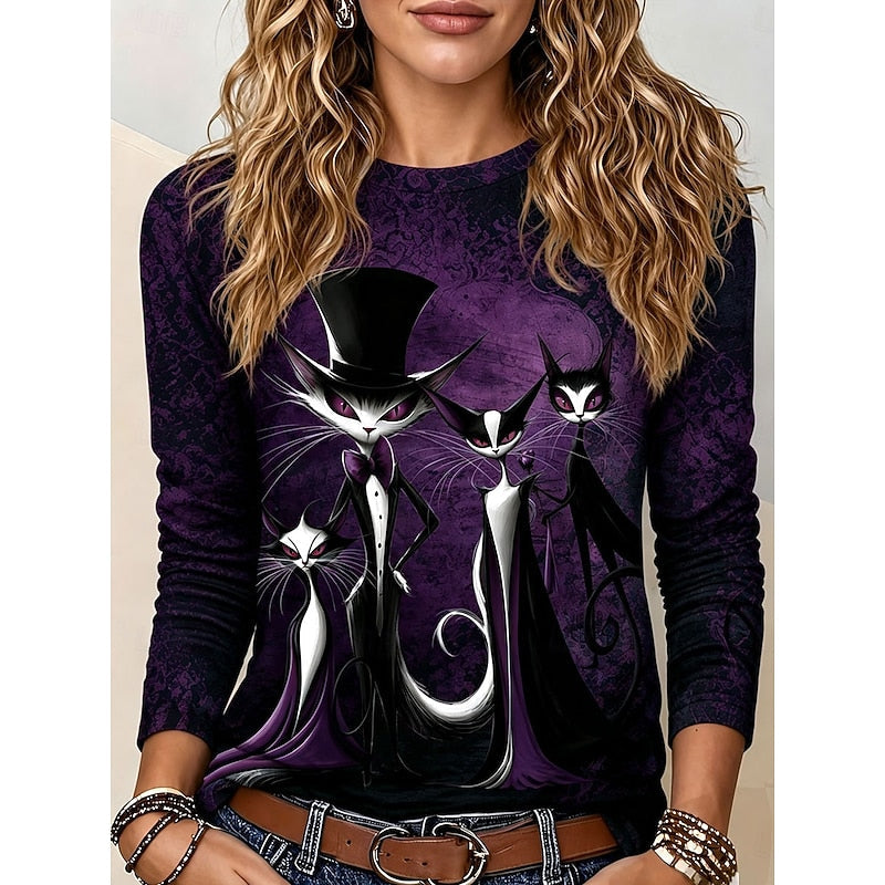 Melody | Women's Halloween Cat Graphic Long-Sleeve Top