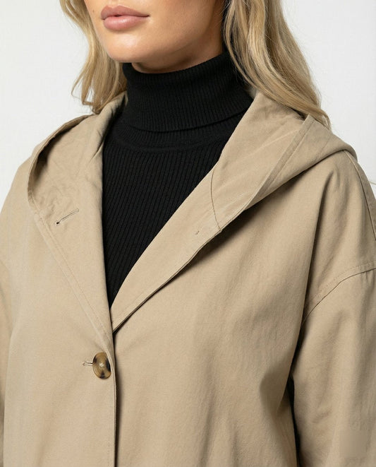 Ella | Women's Long Hooded Button-Up Trench Coat