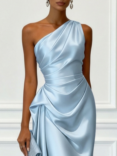 Ellie | Women's Ruched One Shoulder Satin Party Dress