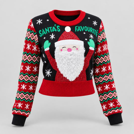 Elspeth | Women's Cropped Ugly Christmas Jumper with Santa