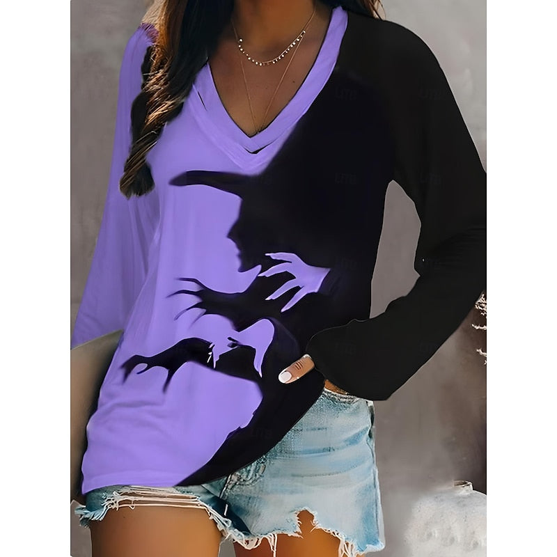 Ania | Women's Halloween Witch Graphic V-Neck Top
