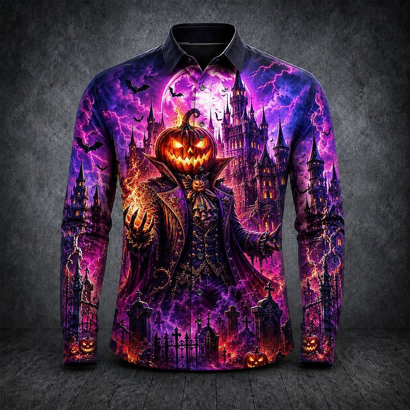 Carter | Men's Halloween Gothic Pumpkin Man Long-Sleeve Shirt