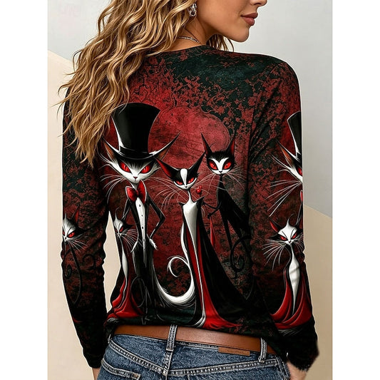 Melody | Women's Halloween Cat Graphic Long-Sleeve Top