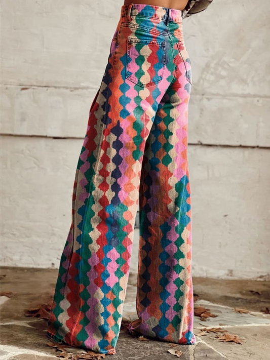 Madison | Women's High Waist Wide Leg Diamond Pattern Jeans