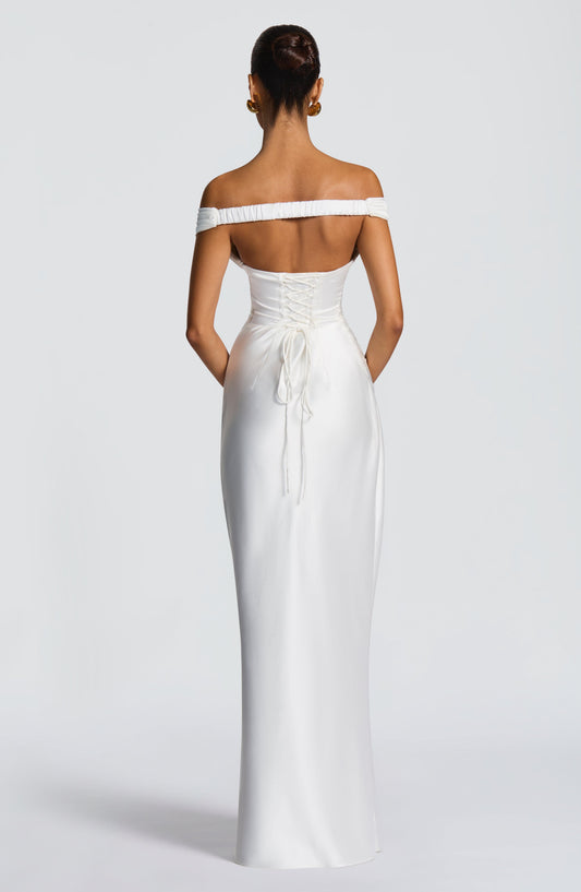 Michelle | Women's Elegant Satin Bardot Maxi Dress