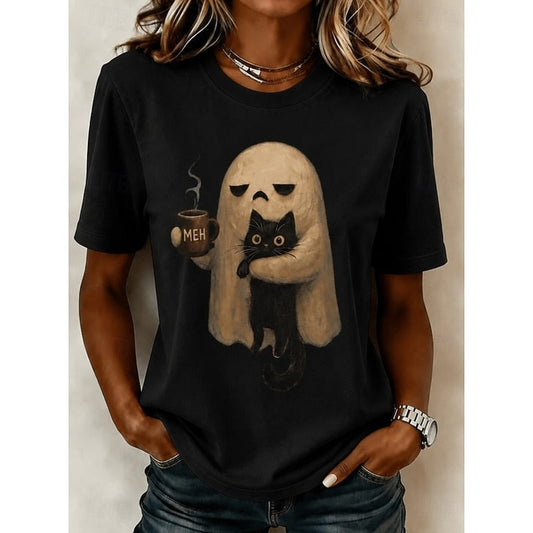 Sophia | Women's Playful Ghost Cat Halloween Tee