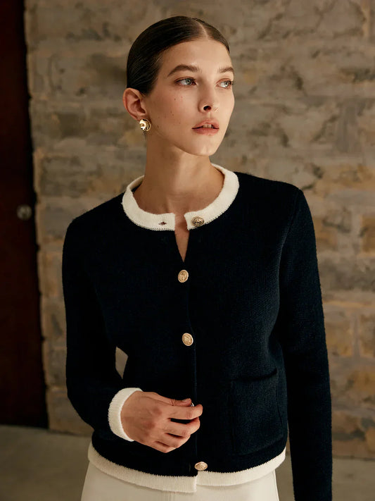 Siobhan | Women's Contrast Trim Button-Up Knit Jumper