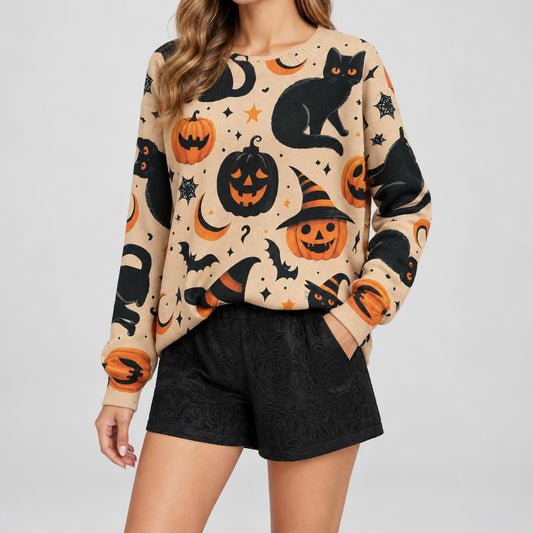 Women's Halloween Printed Pumpkin Jumper