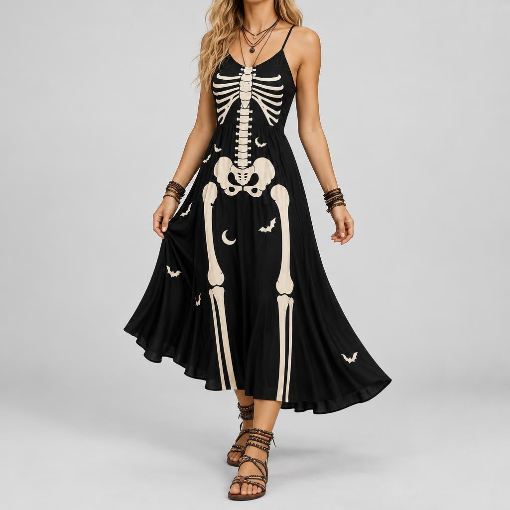 Women's Halloween Skeleton Maxi Dress