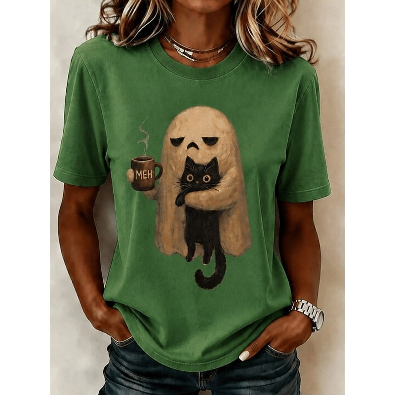 Sophia | Women's Playful Ghost Cat Halloween Tee