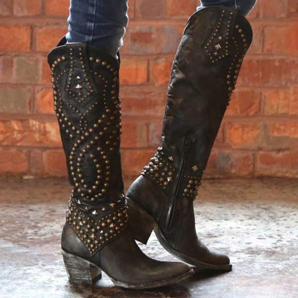 Leah | Women’s Studded Knee High Cowboy Boots