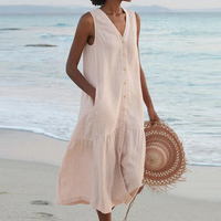 Naro | Women's Sleeveless Button-Front V-Neck Midi Dress