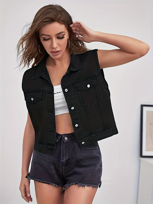 Nadia | Women's Casual Sleeveless Denim Jacket