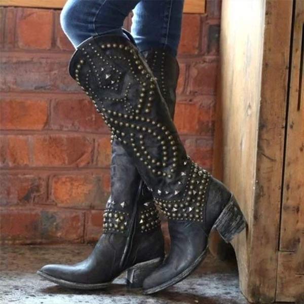 Leah | Women’s Studded Knee High Cowboy Boots