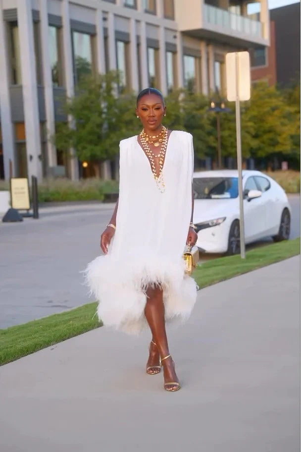 Bianca | Women's Elegant Midi Feather Dress