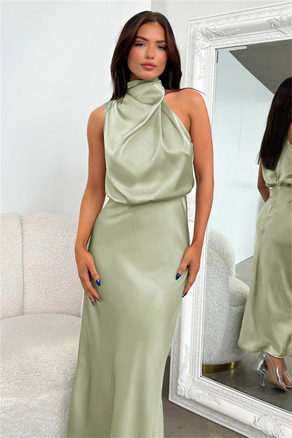 Nancy | Women's Halter Midi Wedding Guest Dress