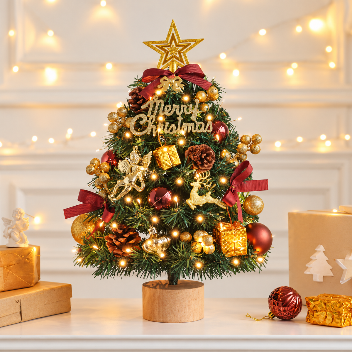 Mini Christmas Tree Pre-Lit Decorated Tabletop