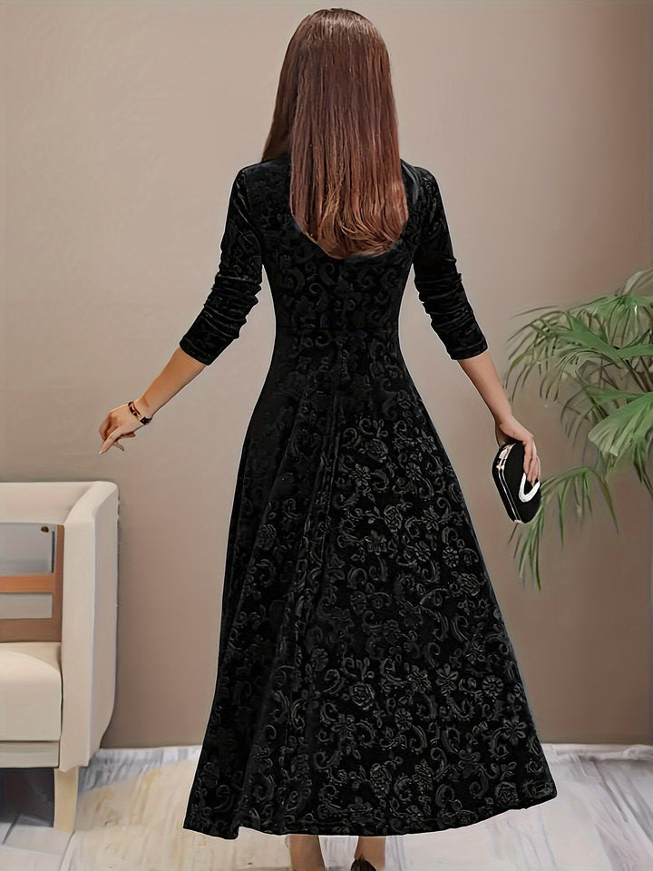 Abigail | Women's Casual Floral-Embossed Midi Dress
