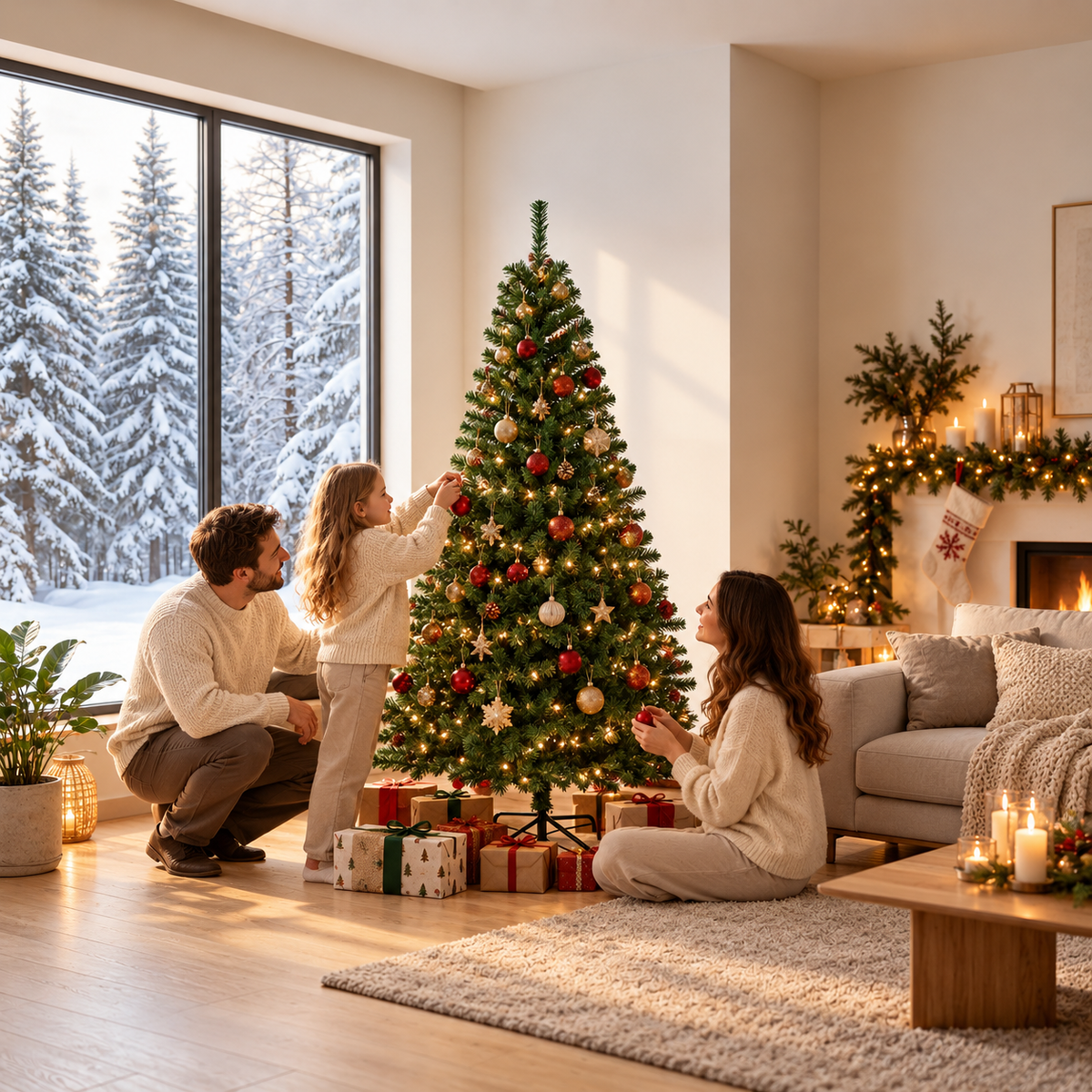 Cozy Artificial Christmas Tree Three Parts with Metal Stand