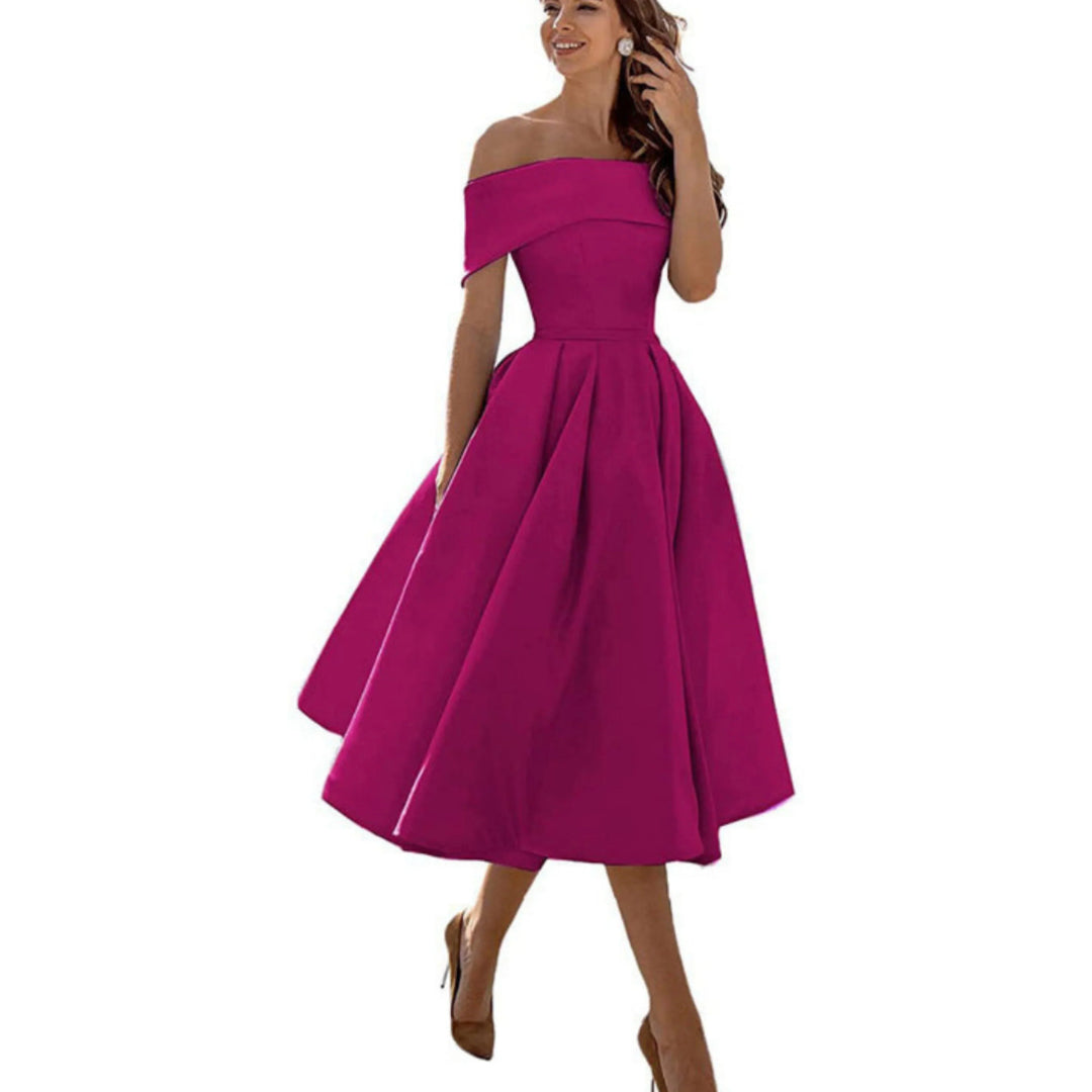 Alyssa | Women’s Off-Shoulder Flared Midi Dress