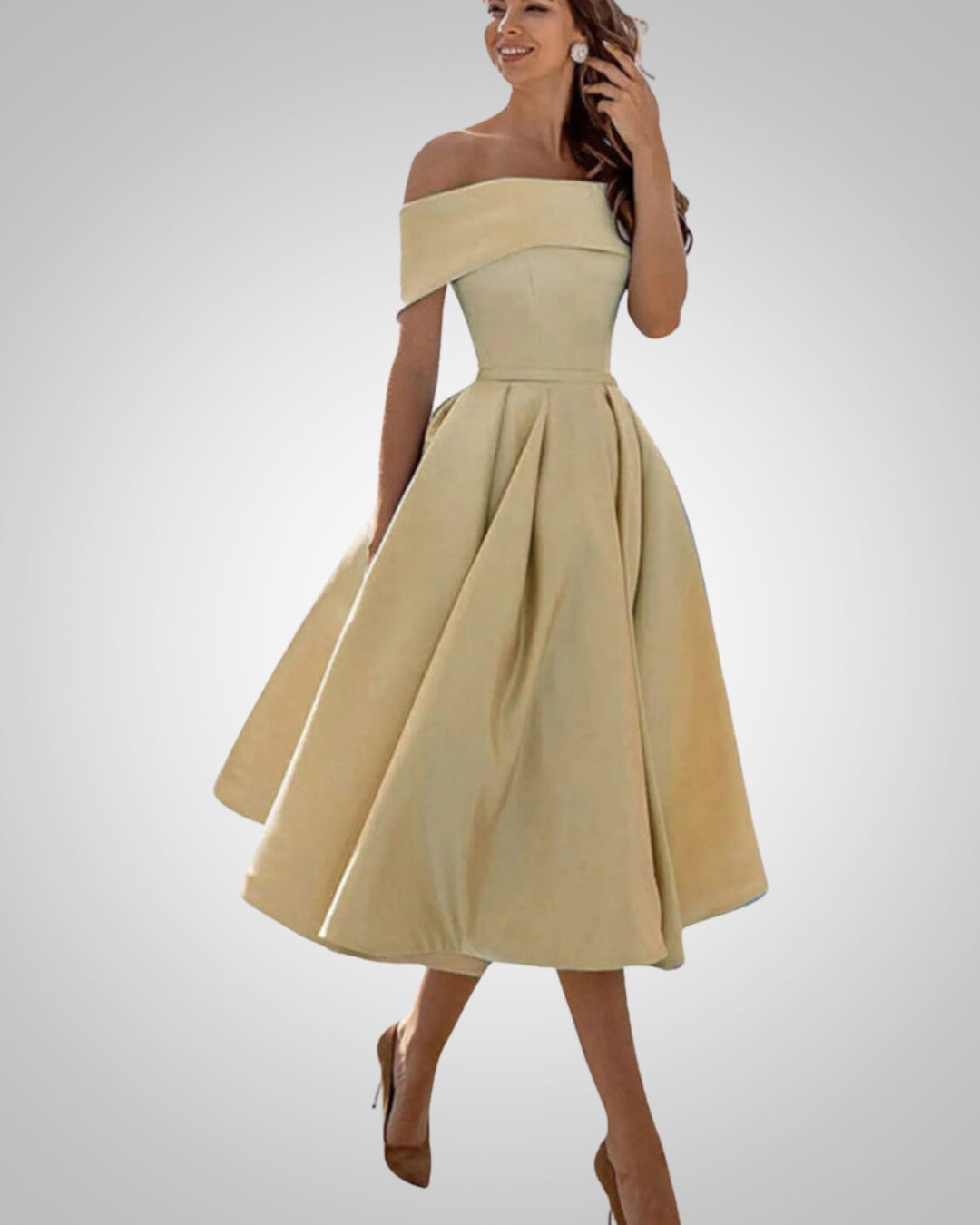 Alyssa | Women’s Off-Shoulder Flared Midi Dress