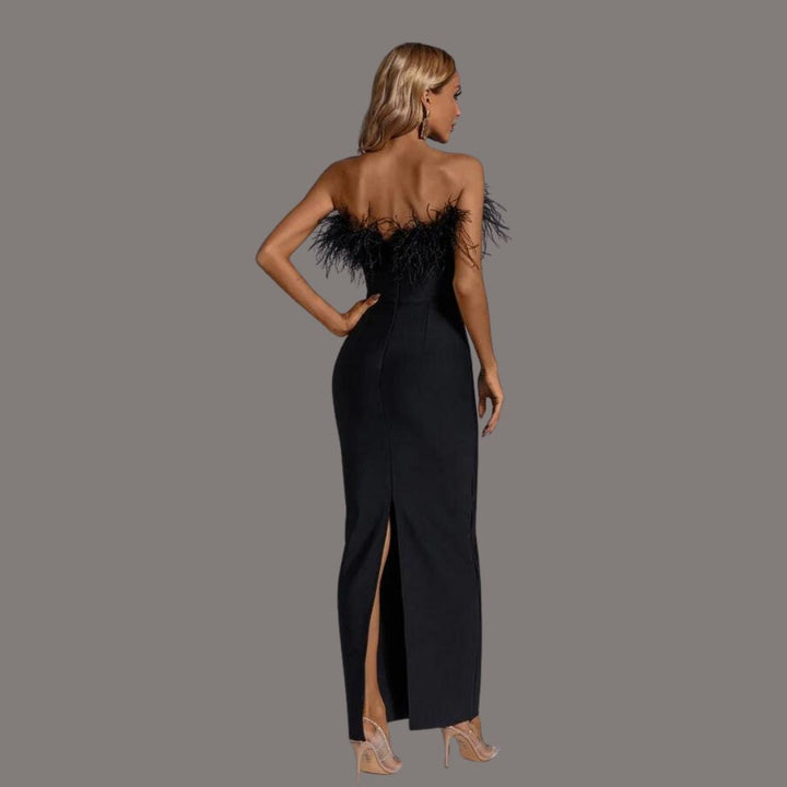 Seraphina | Women's Strapless Feather Maxi Dress