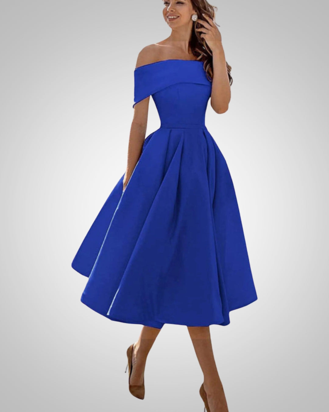 Alyssa | Women’s Off-Shoulder Flared Midi Dress