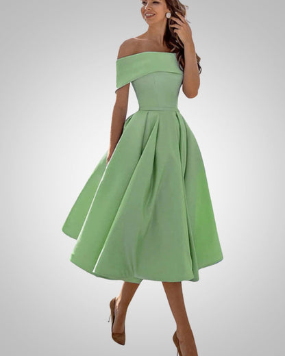 Alyssa | Women’s Off-Shoulder Flared Midi Dress