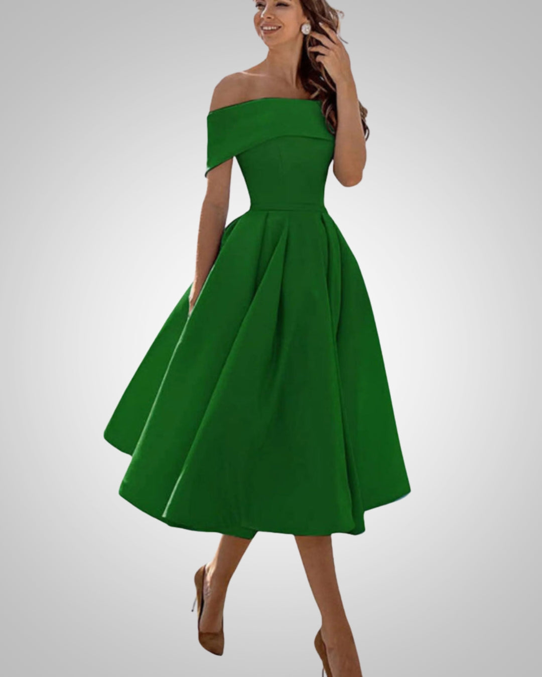 Alyssa | Women’s Off-Shoulder Flared Midi Dress