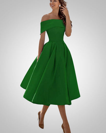 Alyssa | Women’s Off-Shoulder Flared Midi Dress