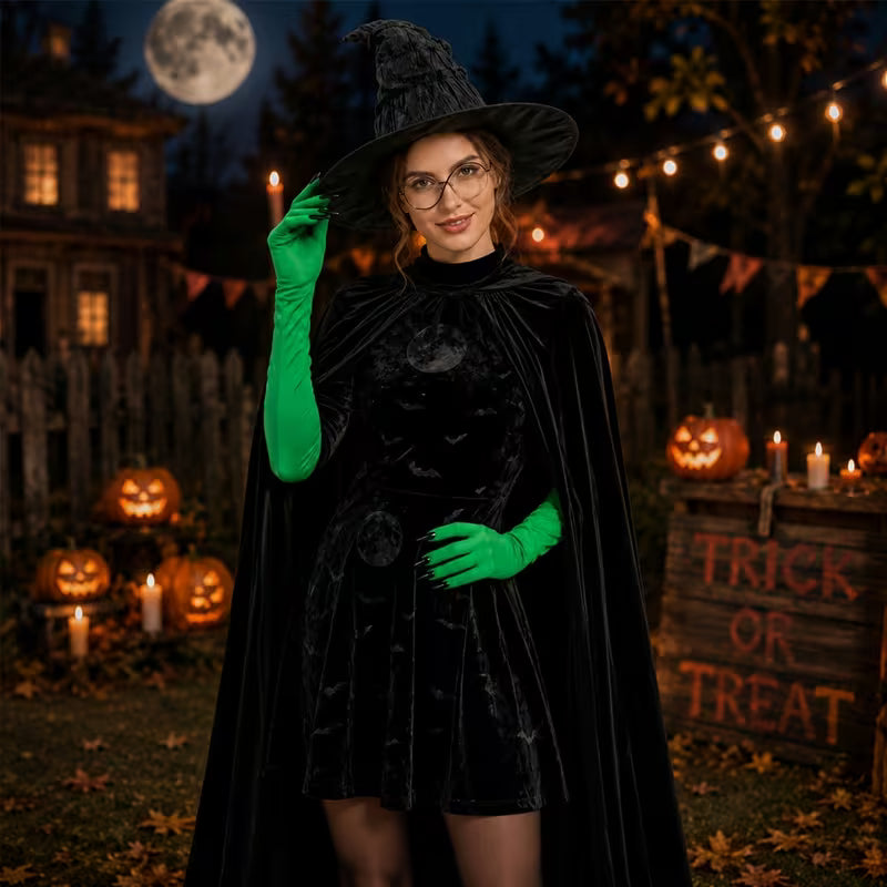 Georgia | Women's Black Witch Halloween Costume Set with Hat