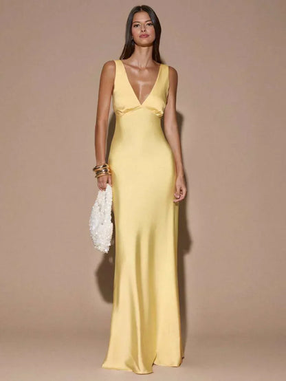 Georgia | Women's Plunging Satin Occasion Evening Dress
