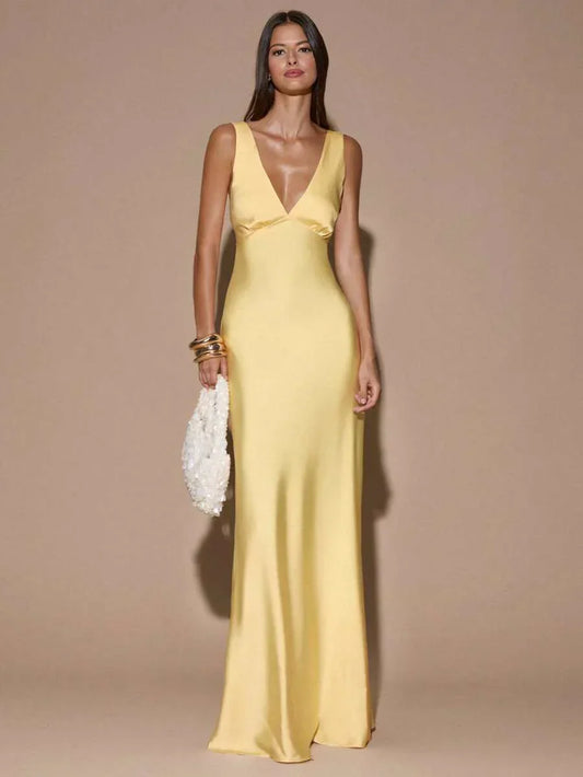 Georgia | Women's Plunging Satin Occasion Evening Dress