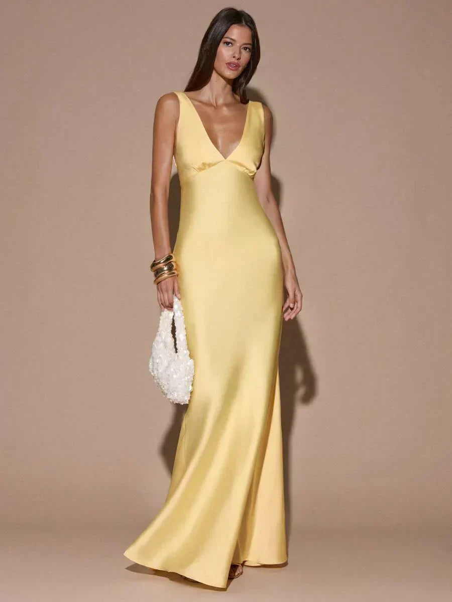 Georgia | Women's Plunging Satin Occasion Evening Dress