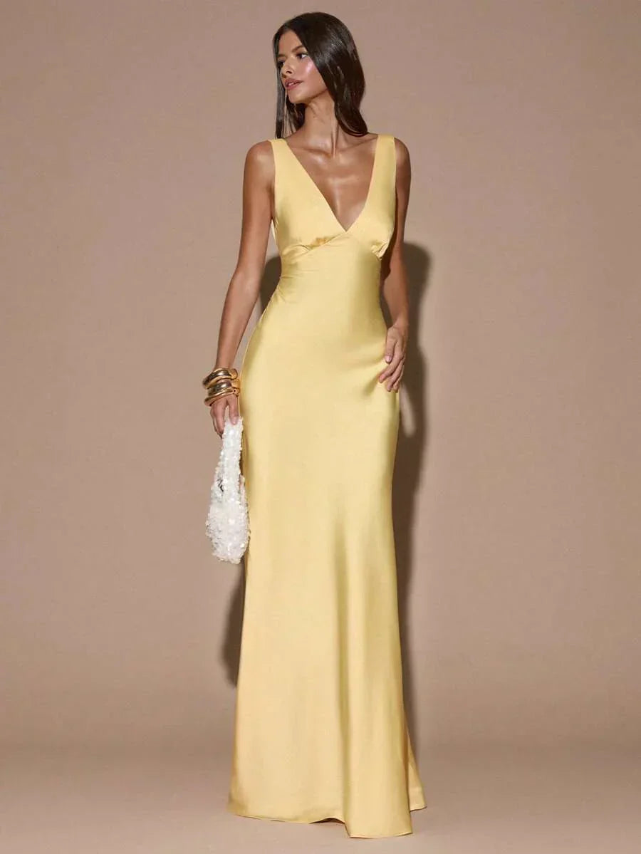 Georgia | Women's Plunging Satin Occasion Evening Dress