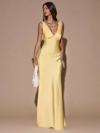 Georgia | Women's Plunging Satin Occasion Evening Dress