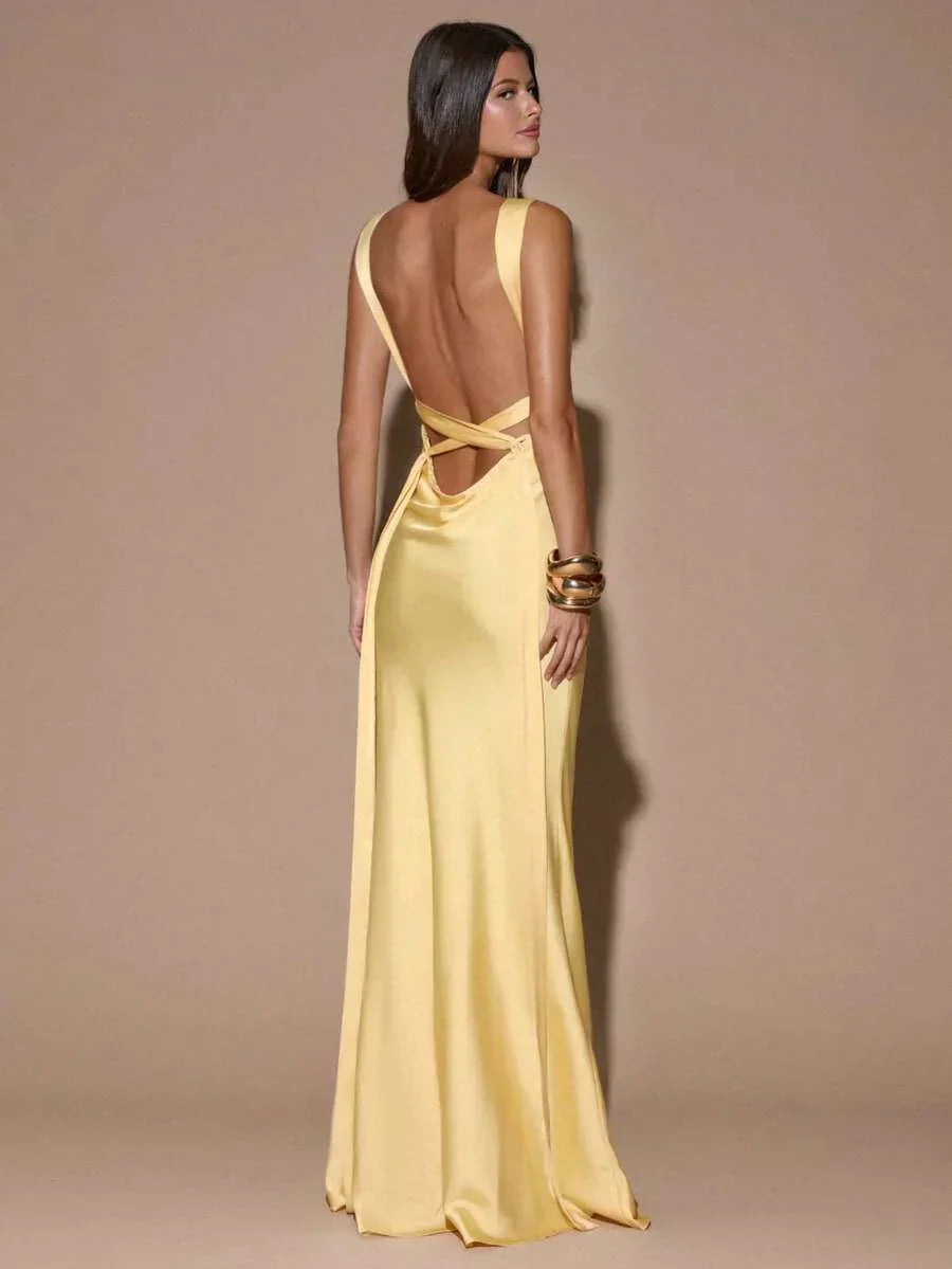 Georgia | Women's Plunging Satin Occasion Evening Dress