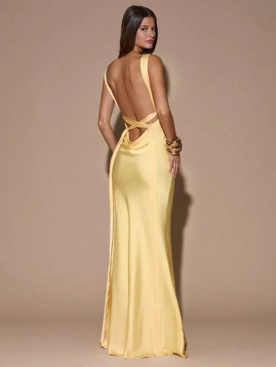 Georgia | Women's Plunging Satin Occasion Evening Dress