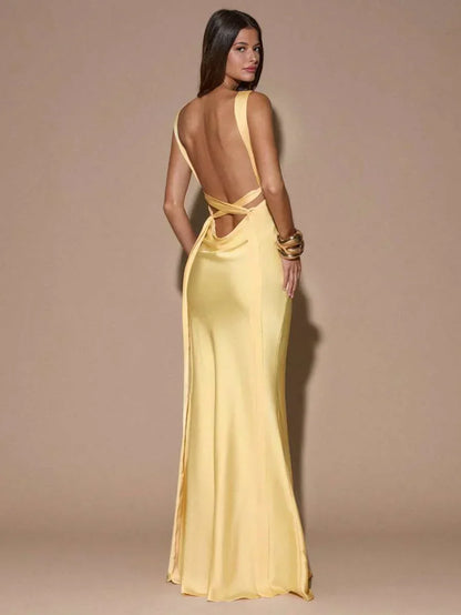Georgia | Women's Plunging Satin Occasion Evening Dress