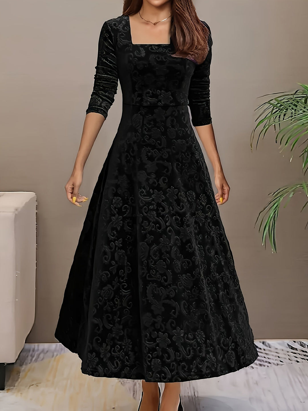 Abigail | Women's Casual Floral-Embossed Midi Dress