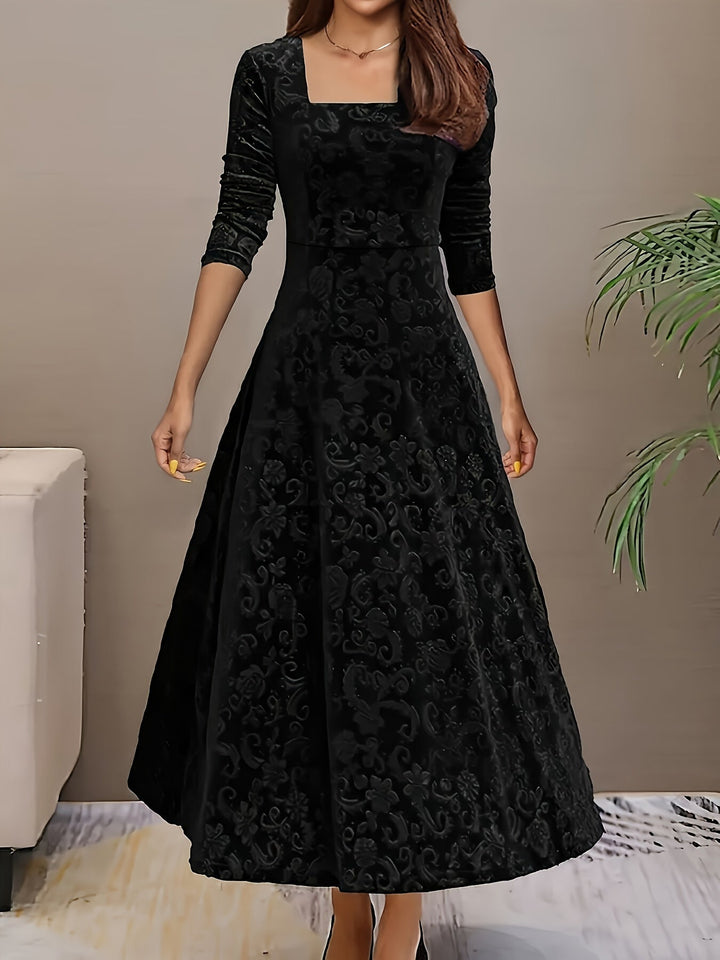 Abigail | Women's Casual Floral-Embossed Midi Dress