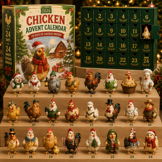 Chicken Advent Calendar with 24 Unique Festive Figures