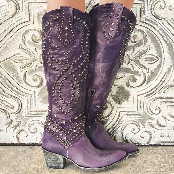 Leah | Women’s Studded Knee High Cowboy Boots