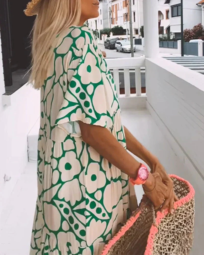 Tara | Women's Printed V-Neck Summer Maxi Dress