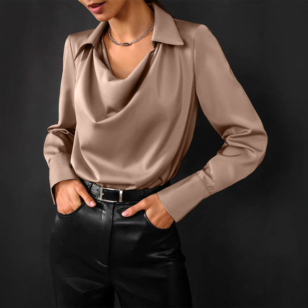 Iris | Women's Formal Cowl-Neck Satin Blouse