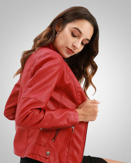 Claire | Women's Classic High Collar Leather Jacket